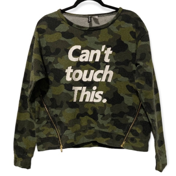 H&M Divided Green Camouflage CANT TOUCH THIS ZIP Pullover size:L - Picture 2 of 8